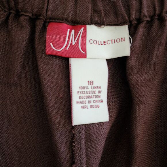NWT JM Collection Limoncello Linen Crop Pants Brown Embroidered Wide-Leg Size 18 - Picture 6 of 9